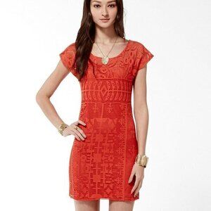 Lucky Brand dress Women L Orange Rust slip dress w/‎ lace overlay cap sleeve